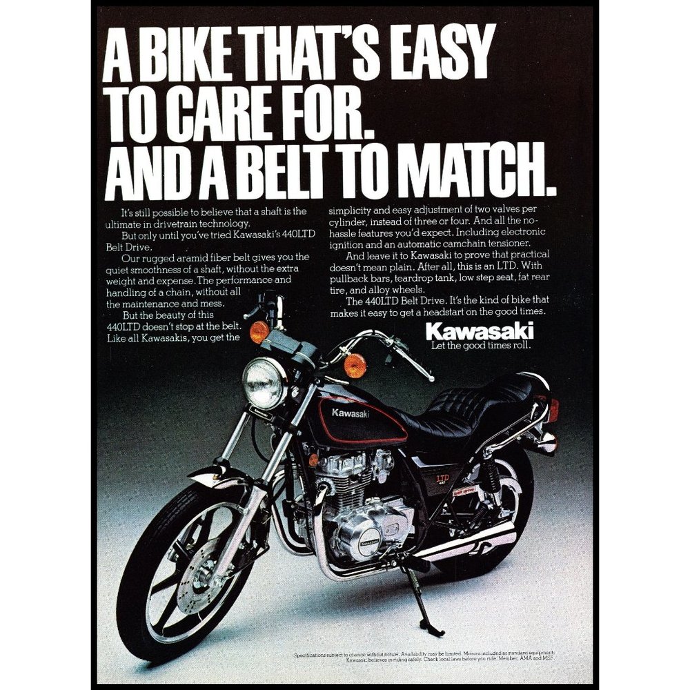 1981 Kawasaki 440LTD Motorcycle Cruiser Vintage Print Ad Street Bike Wall Art